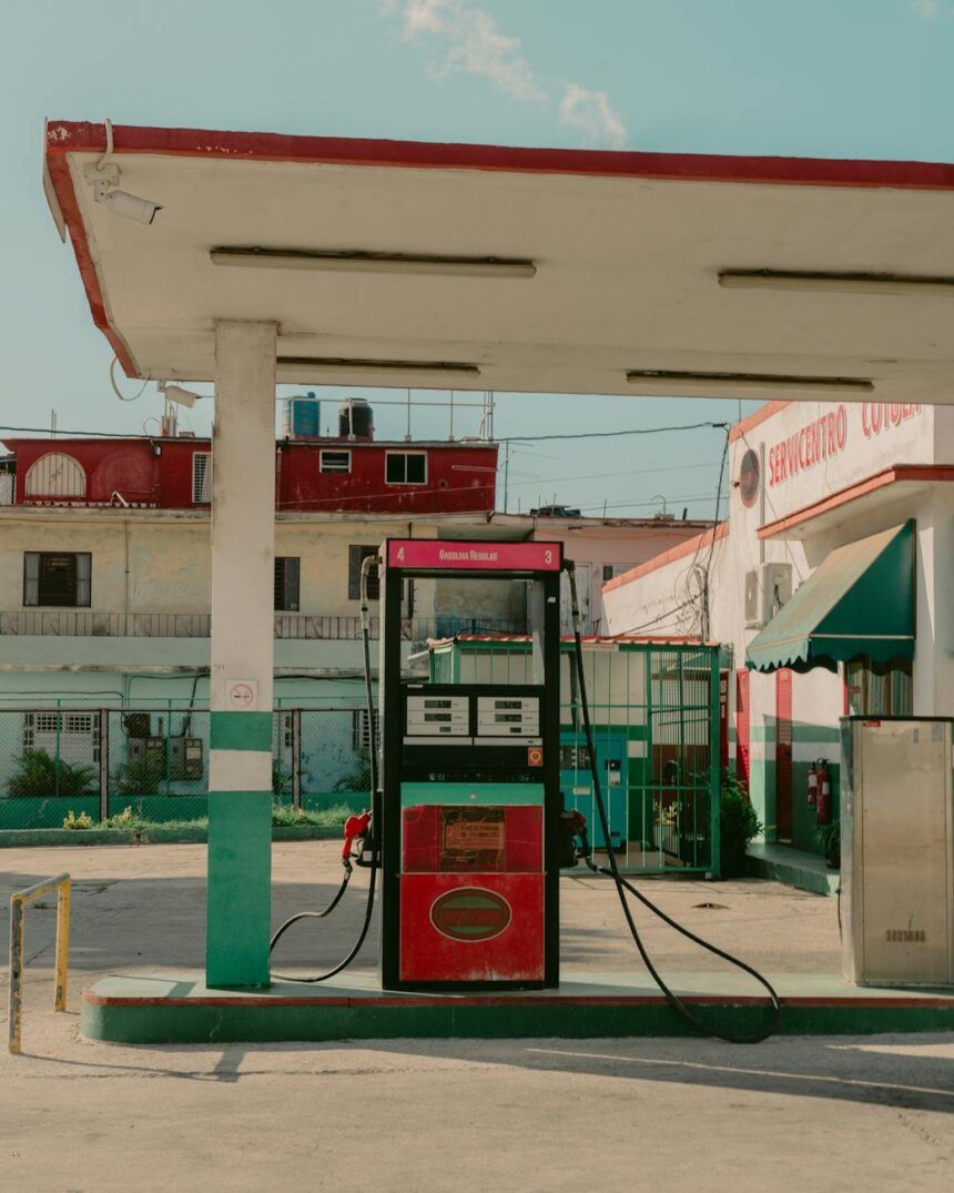 vintage gas station in urban cuban setting