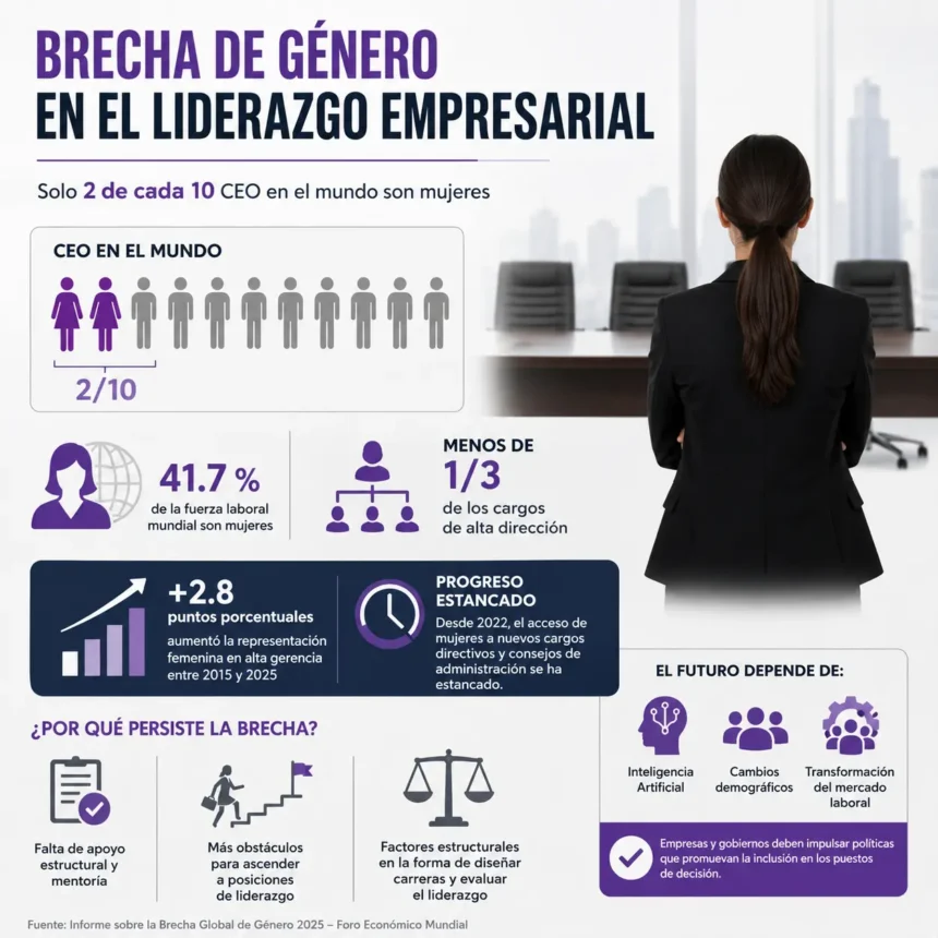 De acuerdo con el más reciente Informe sobre la Brecha Global de Género del Foro Económico Mundial (FEM), apenas dos de cada diez puestos de director ejecutivo (CEO) en el mundo son ocupados por mujeres.