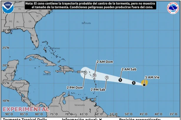 Posible trayectoria de la tormenta tropical Dolly.