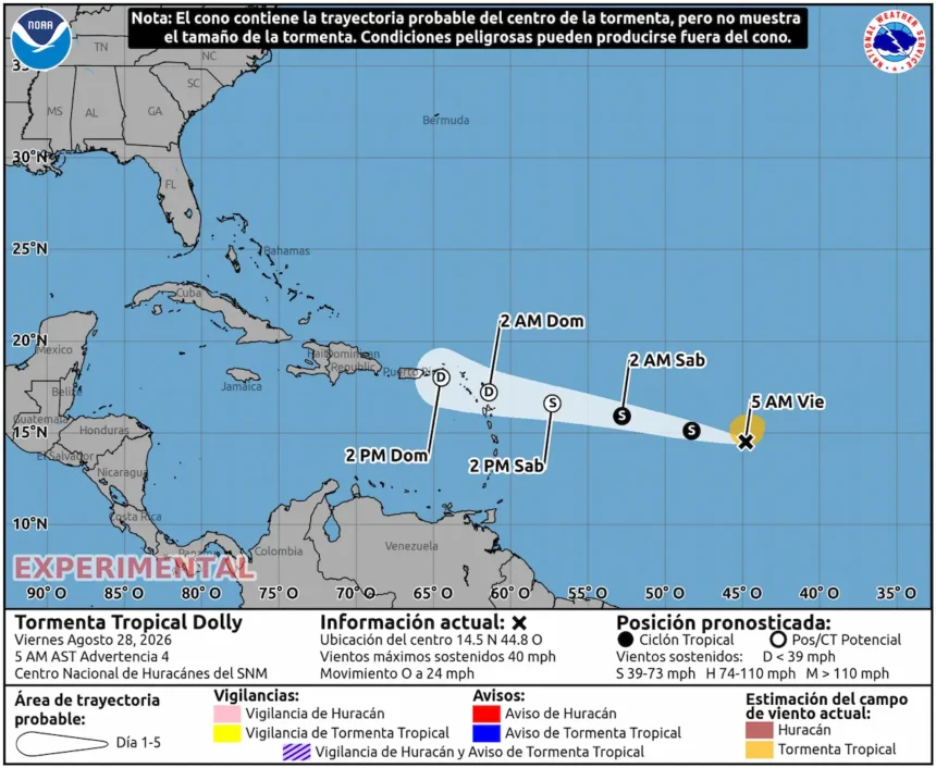 Posible trayectoria de la tormenta tropical Dolly.